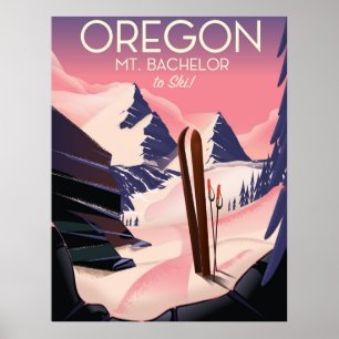 Affiche de voyage de ski de Mt.Bachelor Orégon