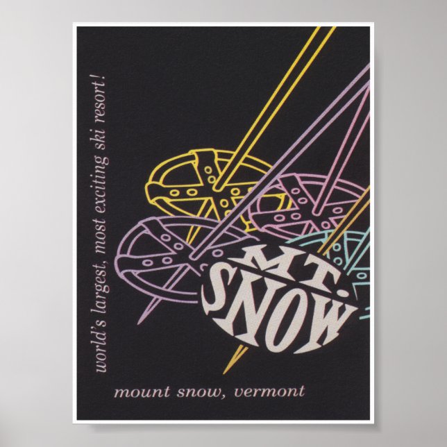 Affiche de voyage de ski du Mont Snow Vermont Rétr (Devant)