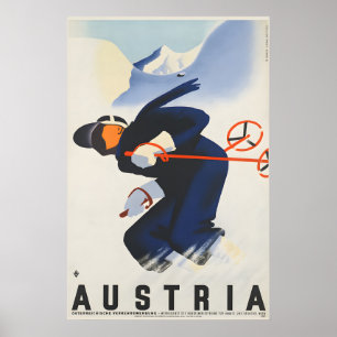 Affiche de voyage de ski en Autriche