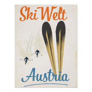 Affiche de voyage de ski Skiwelt Autriche