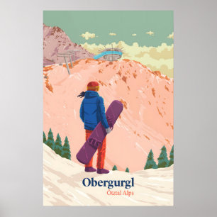 Affiche de voyage de snowboard à Obergurgl