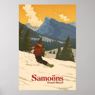 Affiche de voyage de snowboard à Samoens