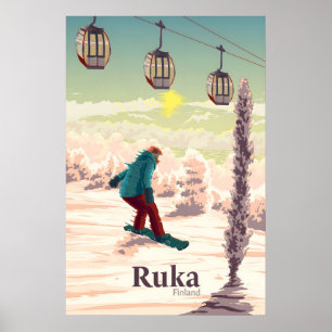 Affiche de voyage de snowboard en Finlande à Ruka