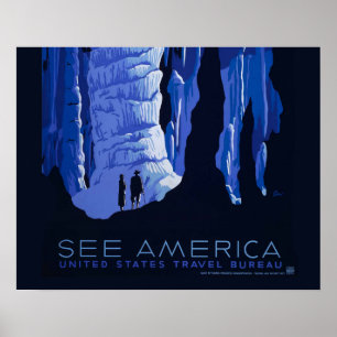 Affiche de voyage de spéléologie Cavernes Voyage V