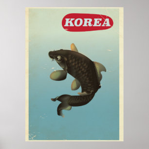 Affiche de voyage de style vintage Korea Koi