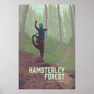 Affiche de voyage de VTT de la forêt de Hamsterley