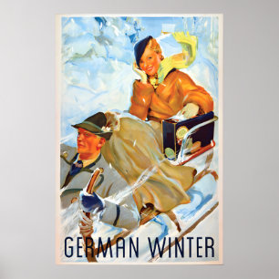 Affiche de voyage des années 1930 Saut à ski hiver