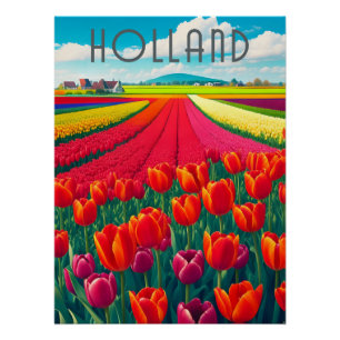 Affiche de voyage des champs de tulipes de Holland