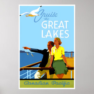 Affiche de voyage des Grands Lacs Bateau de croisi