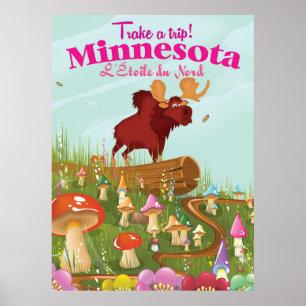 Affiche de voyage dessin animé Minnesota