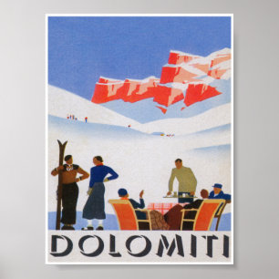Affiche de voyage Dolomiti Italie Ski Vintage