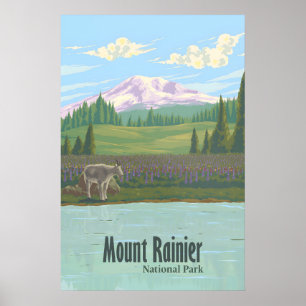 Affiche de voyage du Parc national du mont Rainier