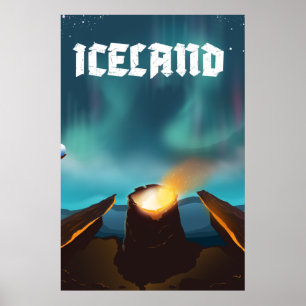 Affiche de voyage en Islande aurore boréale