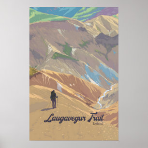 Affiche de voyage en Islande sur le sentier Laugav