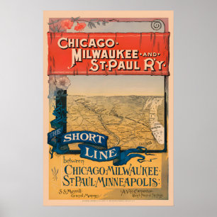 Affiche de voyage en train Chicago, Milwaukee & St