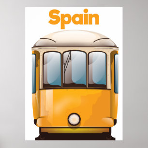 Affiche de voyage en tramway jaune Espagne