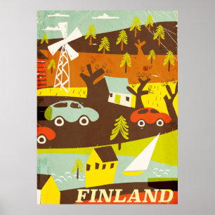 Affiche de voyage Finlande milieu du siècle modern