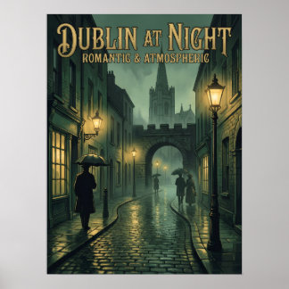 Affiche de voyage gothique de Dublin la nuit, somb