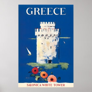 Affiche de voyage Grèce Art grec Tour blanche de