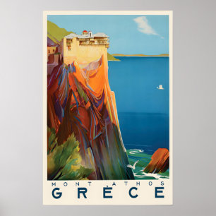 Affiche de voyage Grèce vintage Monastère du Mont 