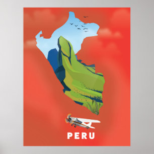 Affiche de voyage illustrée carte du Pérou
