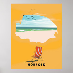 Affiche de voyage illustrée de la carte de Norfolk