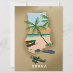 Affiche de voyage illustrée de la carte du Ghana.
