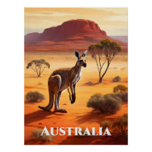Affiche de voyage kangourou Outback australien