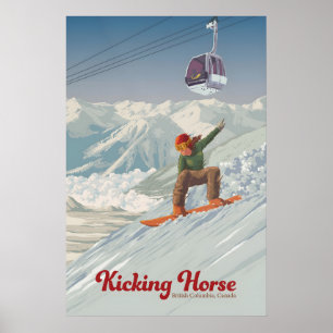 Affiche de voyage Kicking Horse Canada Snowboardin