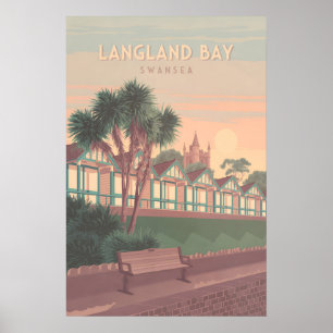 Affiche de voyage Langland Bay Swansea bord de mer
