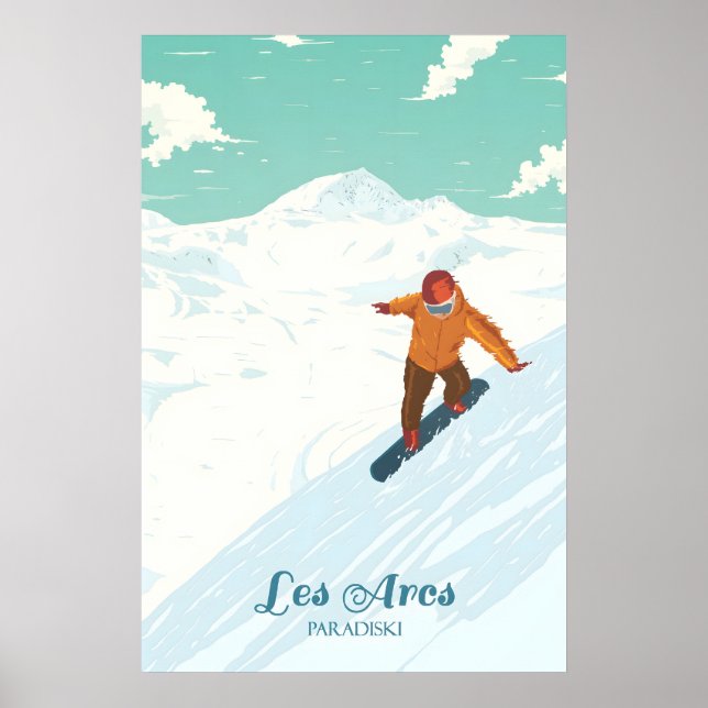 Affiche de voyage Les Arcs Snowboarding (Devant)
