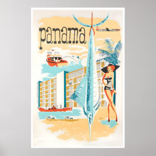 Affiche de voyage Panama Pêche au marlin Art centr