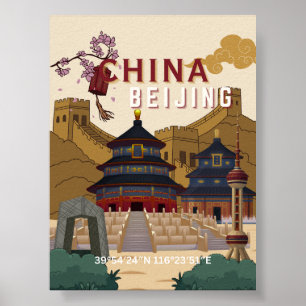 Affiche de voyage Pékin Chine   Illustration Vinta