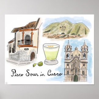 Affiche de voyage : Pisco Sour à Cusco, Pérou