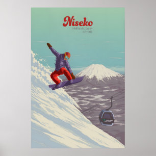 Affiche de voyage pour le ski à Niseko Japon