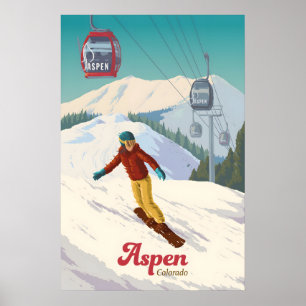 Affiche de voyage pour le snowboard à Aspen Colora