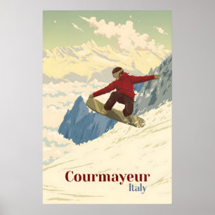 Affiche de voyage pour le snowboard à Courmayeur