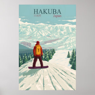 Affiche de voyage pour le snowboard à Hakuba Japon