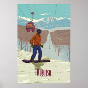 Affiche de voyage pour le snowboard au Japon à Rus