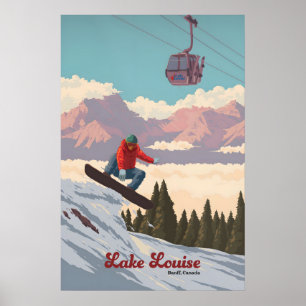 Affiche de voyage pour le snowboard au lac Louise,