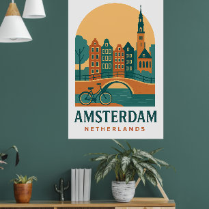 Affiche de voyage rétro Amsterdam Pays-Bas Vintage