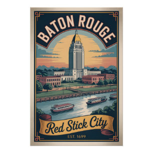 Affiche de voyage rétro Baton Rouge Louisiane Vint