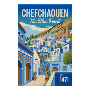 Affiche de voyage rétro de Chefchaouen Maroc Art