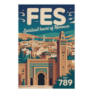 Affiche de voyage rétro Fès Maroc Art Print