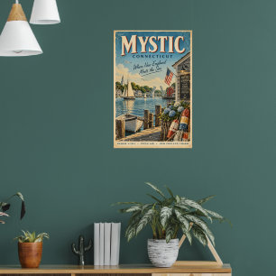 Affiche de voyage rétro Mystic Connecticut Nouvell