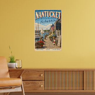 Affiche de voyage rétro Nantucket Massachusetts Cô