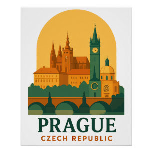 Affiche de voyage rétro Prague République tchèque