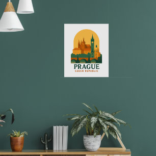 Affiche de voyage rétro Prague République tchèque