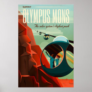 Affiche de voyage rétro sci-fi Olympus Mons