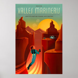 Affiche de voyage rétro sci-fi Valles Marineris